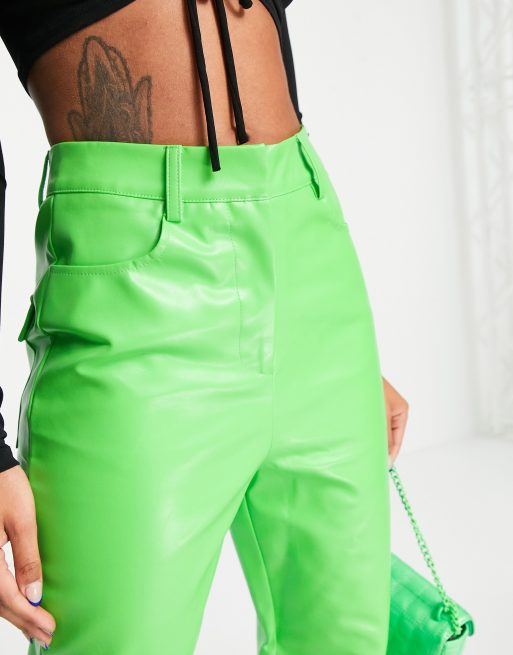 Annorlunda faux leather straight leg pants in neon green, 3 of 4