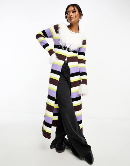 Annorlunda Gilet long a rayures borde de fausse fourrure Multicolore ASOS