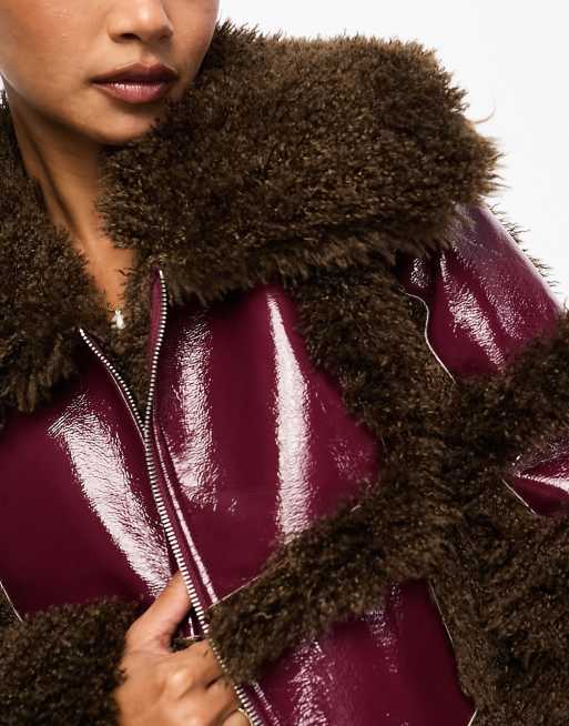 Burgundy hot sale shearling coat