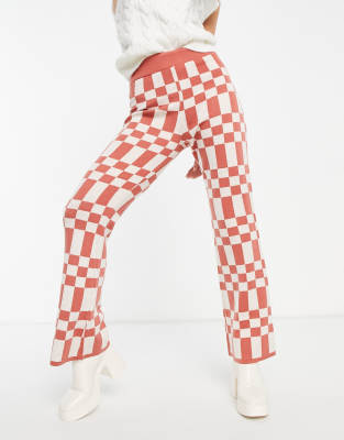 high waist flared pants in pink check - part of a set-Multi