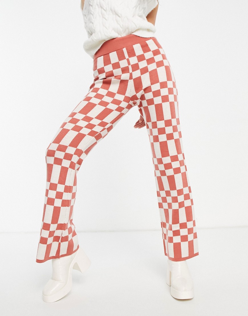 Annorlunda high waist flared pants in pink check - part of a set-Multi
