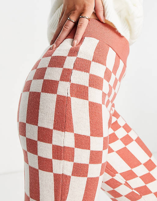  Annorlunda high waisted flare trousers in pink check co-ord 