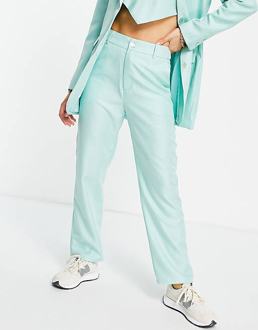 Annorlunda high waisted wide leg trouser in green twill co-ord