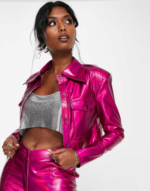 Pink metallic shop moto jacket