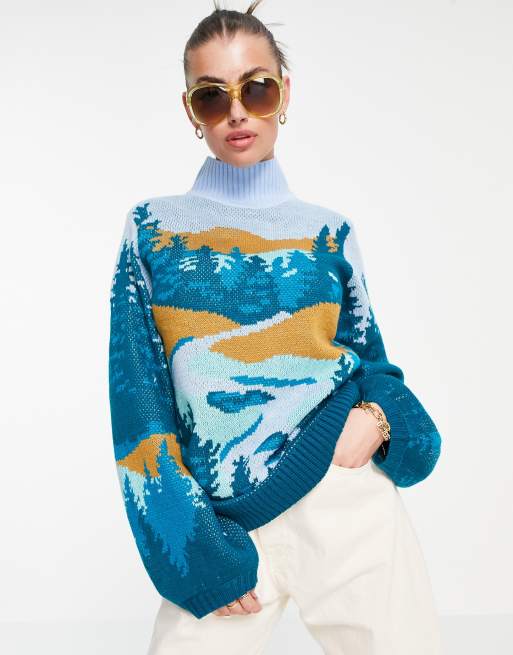 Annorlunda knitted sweater with landscape print