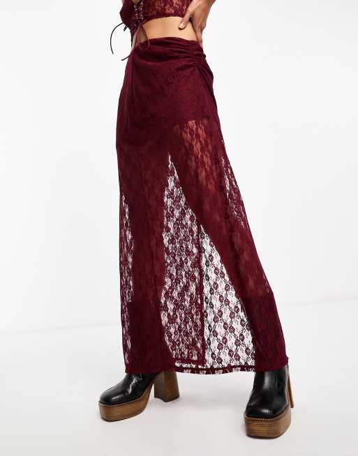 Maroon lace skirt hotsell