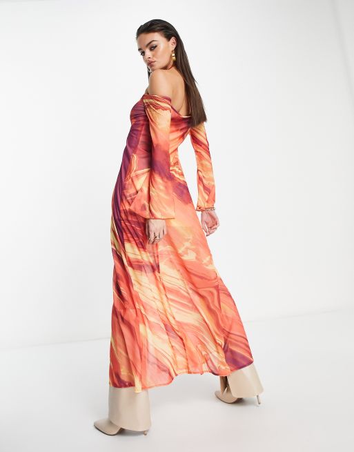 Annorlunda - Maxi jurk van mesh met lavaprint in multi, 2 van 4