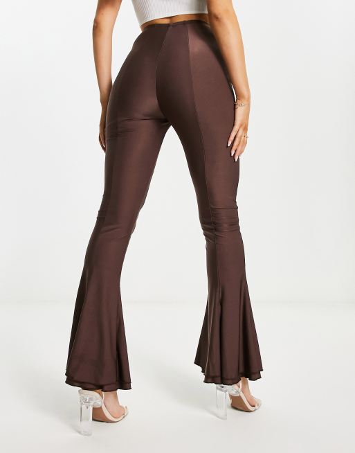 Annorlunda - Pantaloni a zampa stile disco cioccolato caldo lucido, 2 di 4