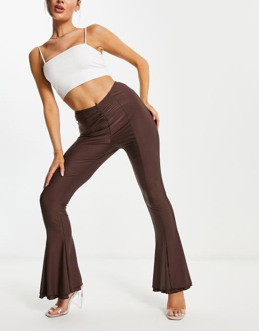 Annorlunda - Pantaloni a zampa stile disco cioccolato caldo lucido, 4 di 4