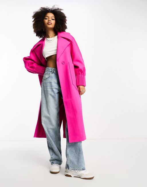 Annorlunda pin tuck volume sleeve oversized coat in fuchsia pink