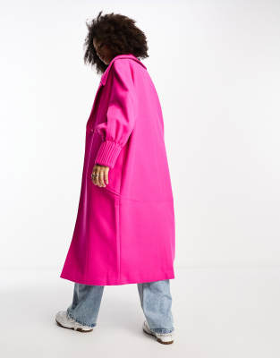 Annorlunda pin tuck volume sleeve oversized coat in fuchsia Annorlunda pin tuck volume sleeve oversized coat in fuchsia