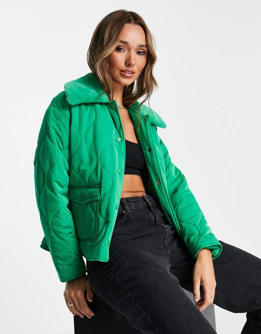 Green quilted store coat women's