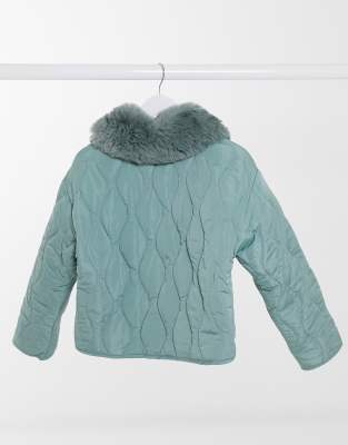 quilted jacket with fur collar