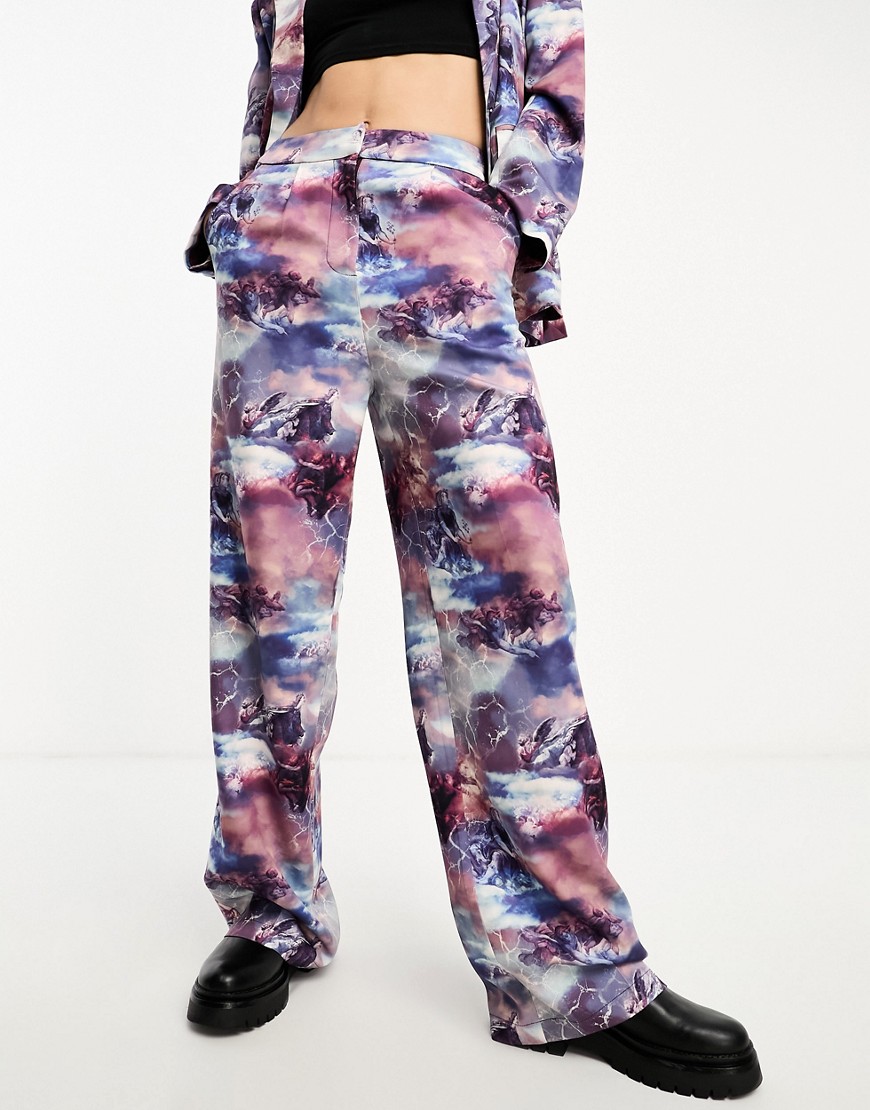 Annorlunda renaissance print wide leg trouser co-ord-Purple