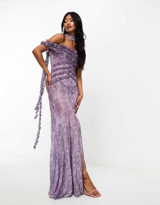 Annorlunda - Robe longue à volants avec godets et ourlet asymétrique - Bordeaux vintage