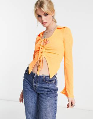 Strappy Asymmetrical Off Shoulder Bra Top - Orange – Dolls Kill