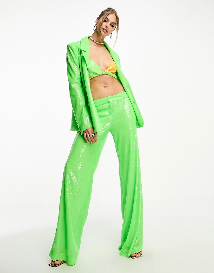 Annorlunda Sequin Slouchy Suit Pants In Bright Green