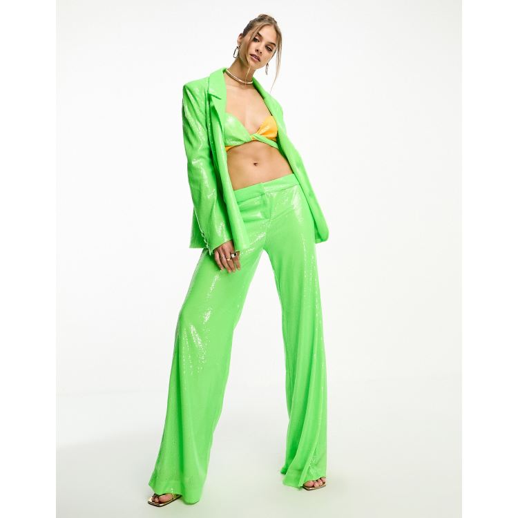 Annorlunda sequin slouchy suit trousers in bright green