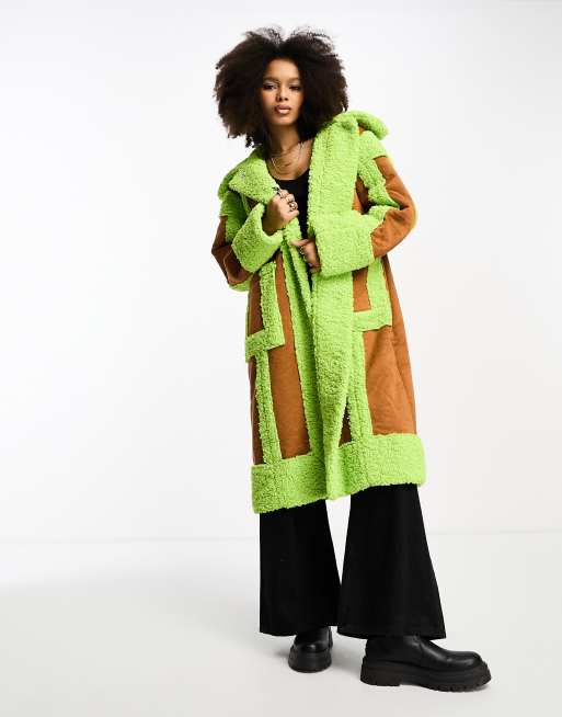 Lime faux outlet fur coat