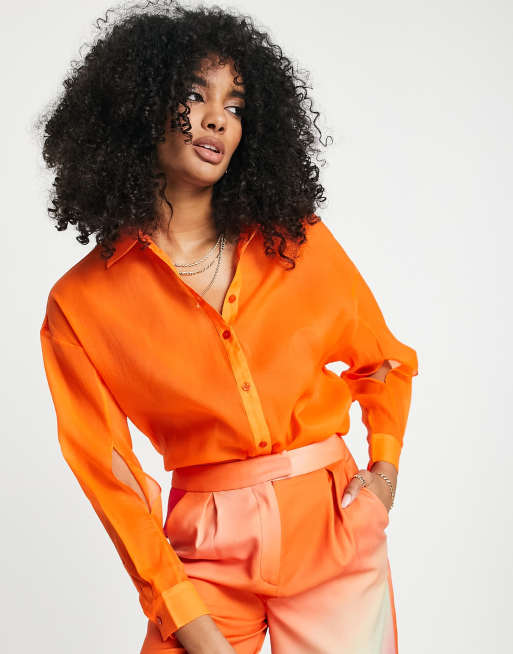 Annorlunda split sleeve shirt in orange organza