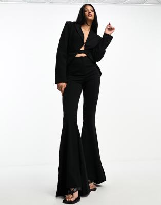 Annorlunda Annorlunda tailored wrap detail flared trouser co-ord in black
