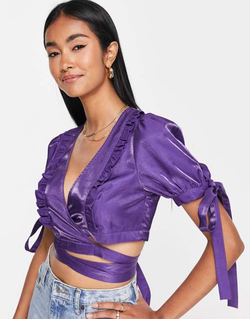 Purple puff best sale sleeve crop top