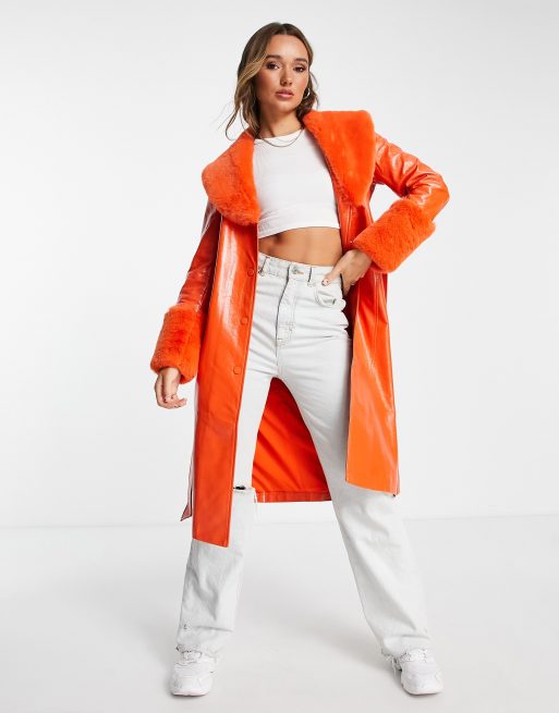 Annorlunda Veste en vinyle bord de fausse fourrure Orange ASOS