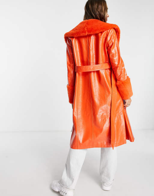 Orange Double Face Hooded Wrap Coat - Luxury Orange