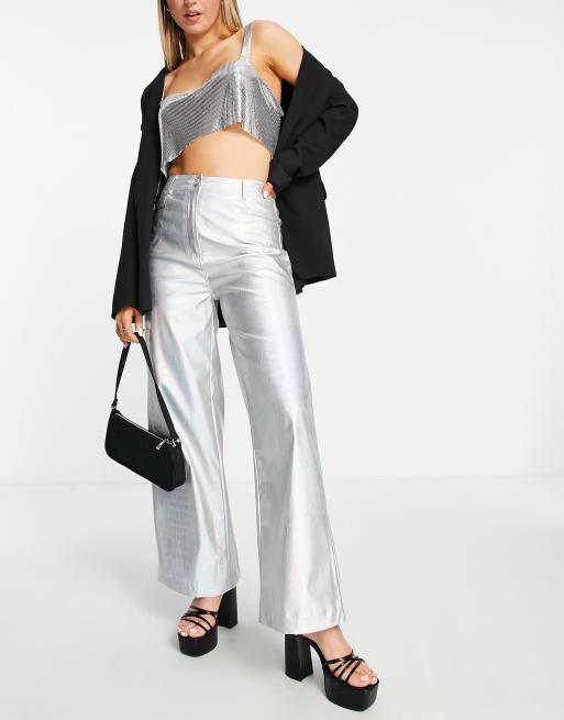 Annorlunda wide leg metallic croc pants in silver | ASOS