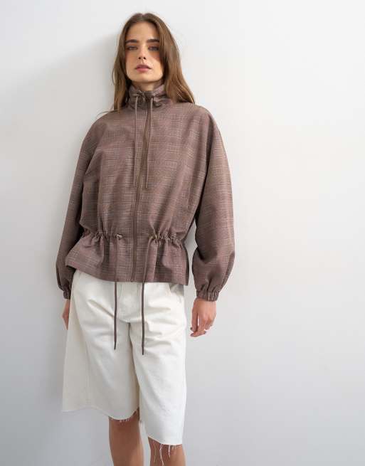 Anorak multicolor a cuadros con cuello alzado de nailon de Topshop