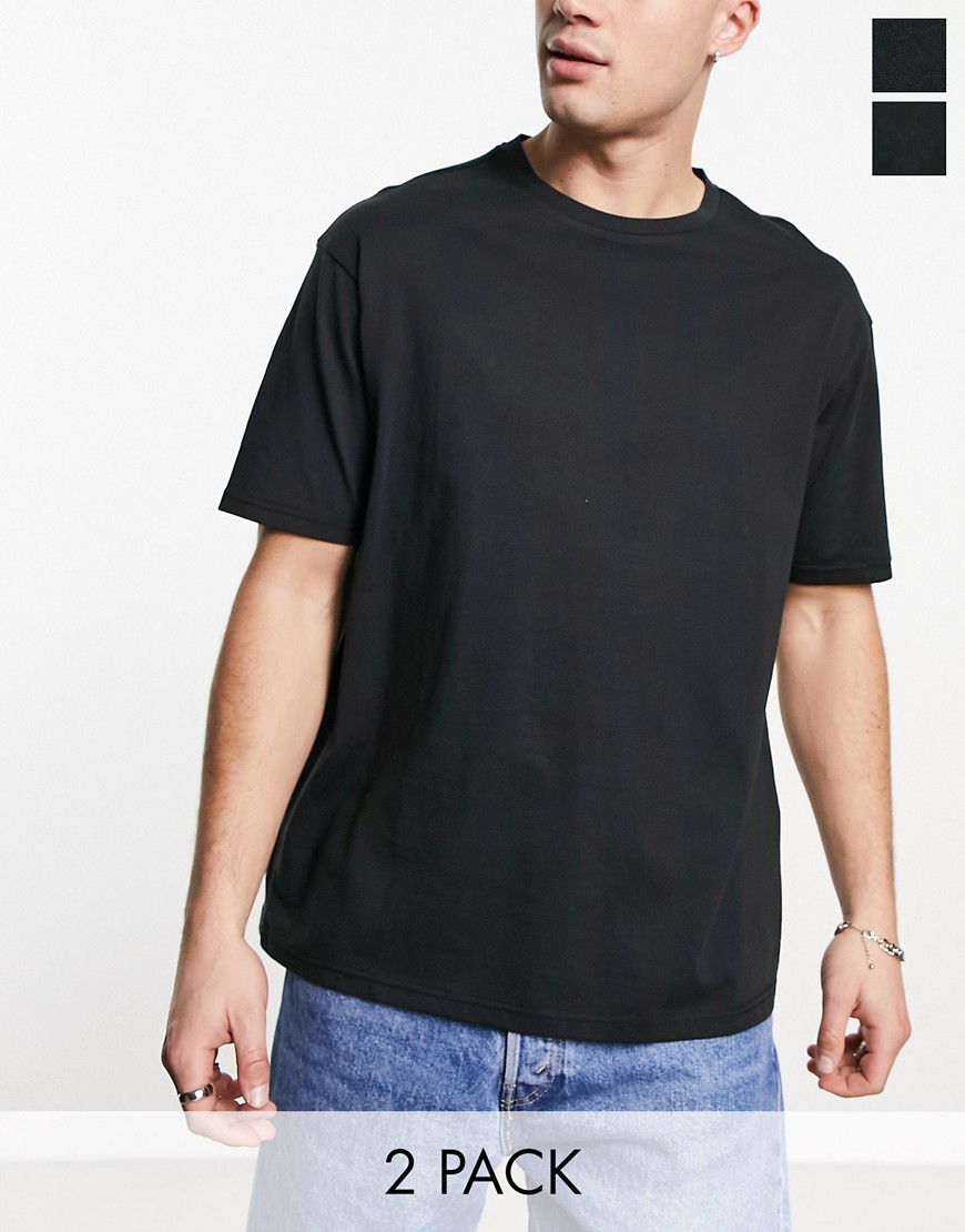 2 pack boxy fit T-shirts in black