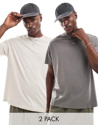  Another Influence 2 pack boxy fit t-shirts in dark grey & stone