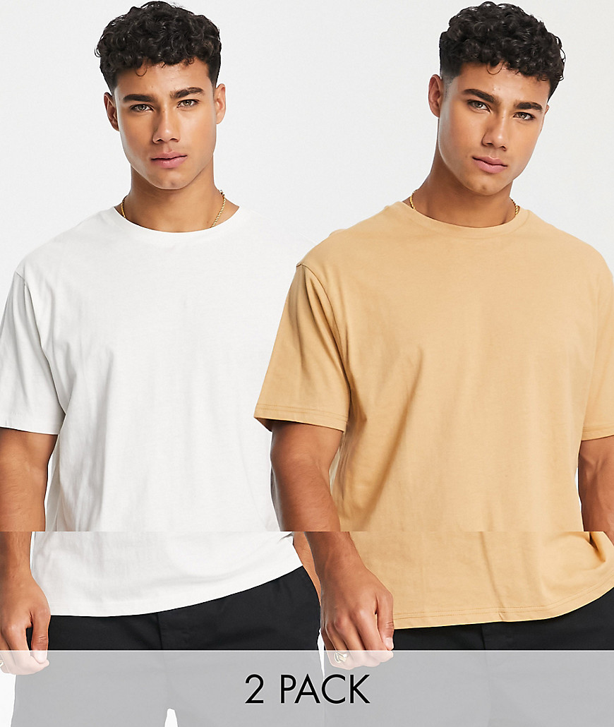Another Influence 2 pack boxy fit t-shirts in dark yellow and white-Multi
