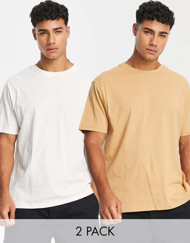 Another Influence 2 pack boxy fit t-shirts in dark yellow and white