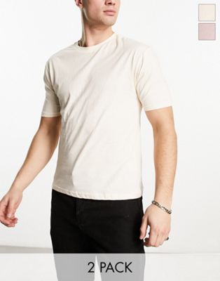 Another Influence 2 pack boxy fit t-shirts in dusty pink & ecru