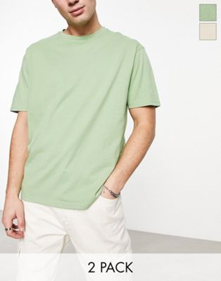 Another Influence 2 pack boxy fit t-shirts in light green & stone