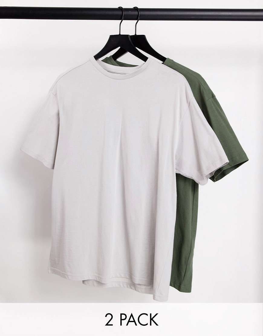 Another Influence 2 pack boxy oversized t-shirts in gray & green-Multi