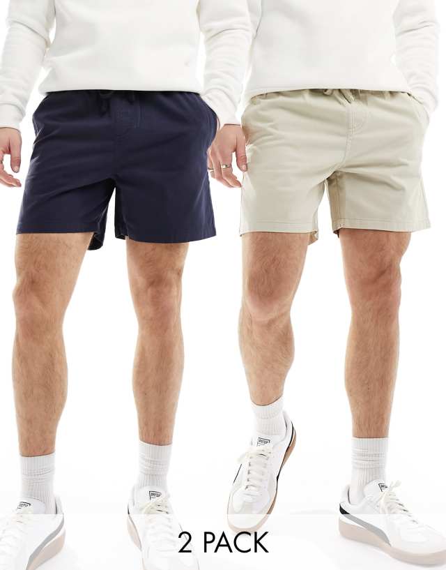 Another Influence - 2 pack cotton twill chino shorts in navy & light stone