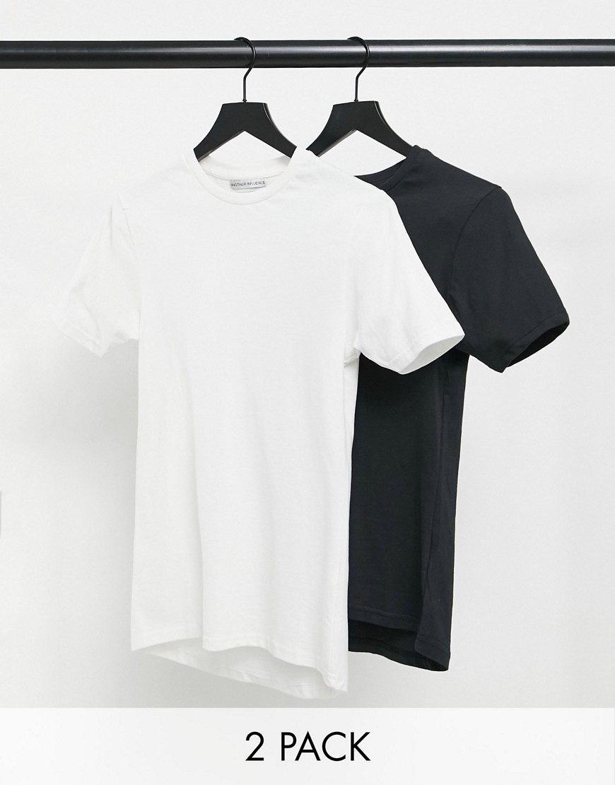 Another Influence 2 pack muscle fit T-shirts in black & white-Multi