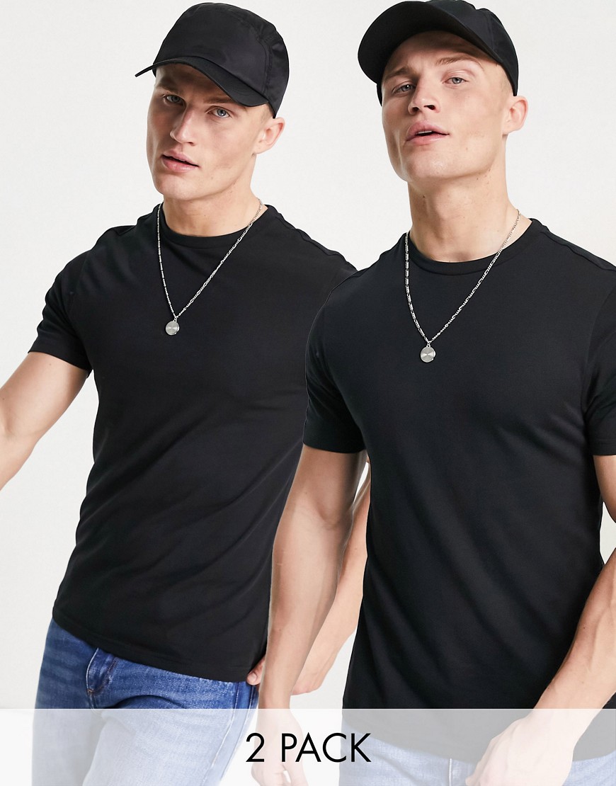 Another Influence 2 pack muscle fit t-shirts in black