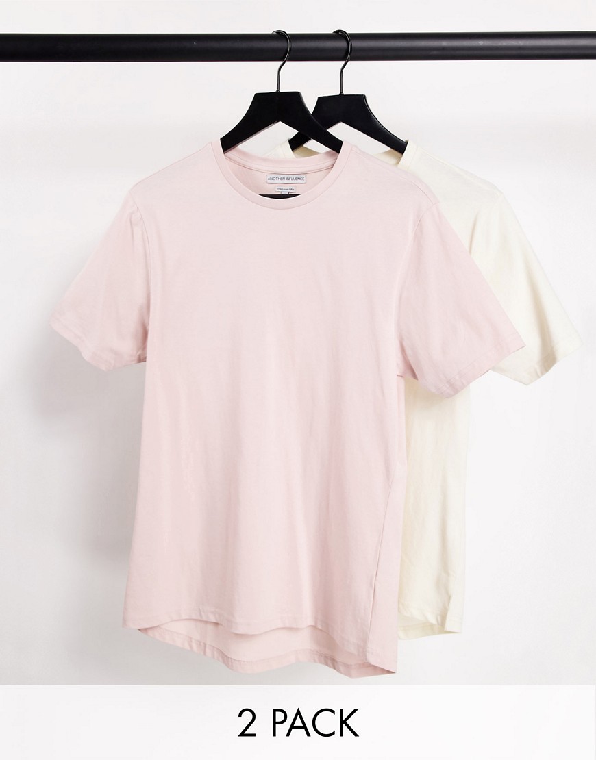 Another Influence 2 pack muscle fit t-shirts in dusty pink & ecru-Multi