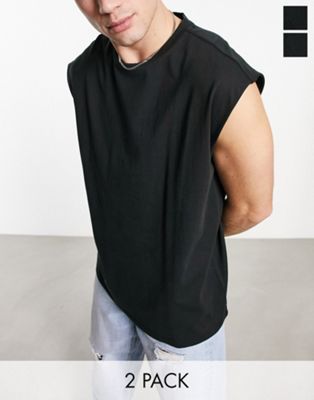 Another Influence 2 pack oversized vests in black