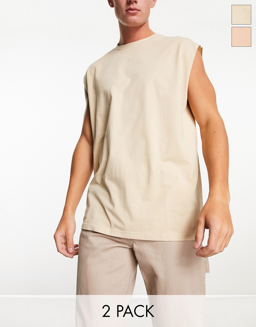 Another Influence 2 pack oversized vests in neutral tones-Pink