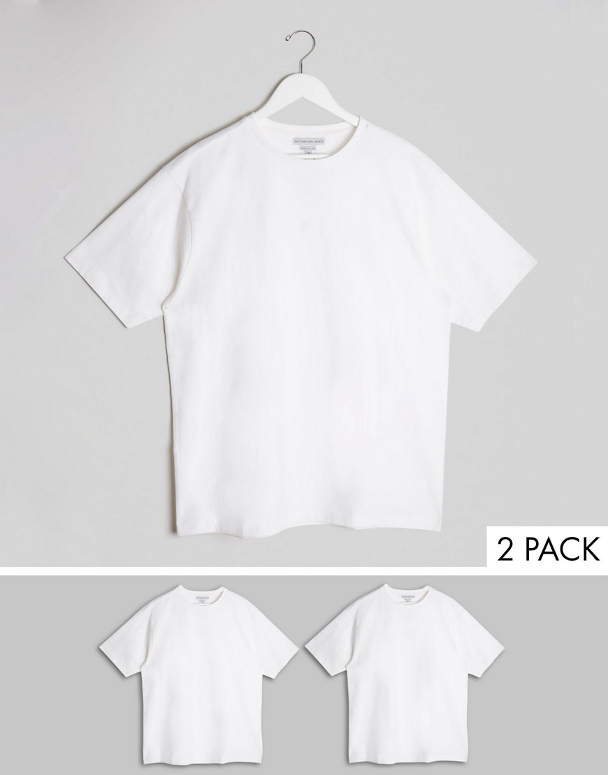 Another Influence – 2-pack t-shirtar i oversize med boxig passform-Vit