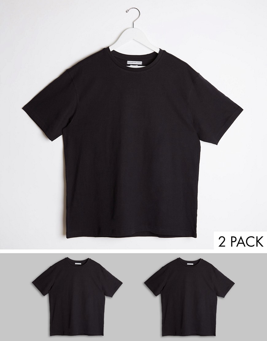 Another Influence – 2-pack t-shirtar i oversize med boxig passform-Svart