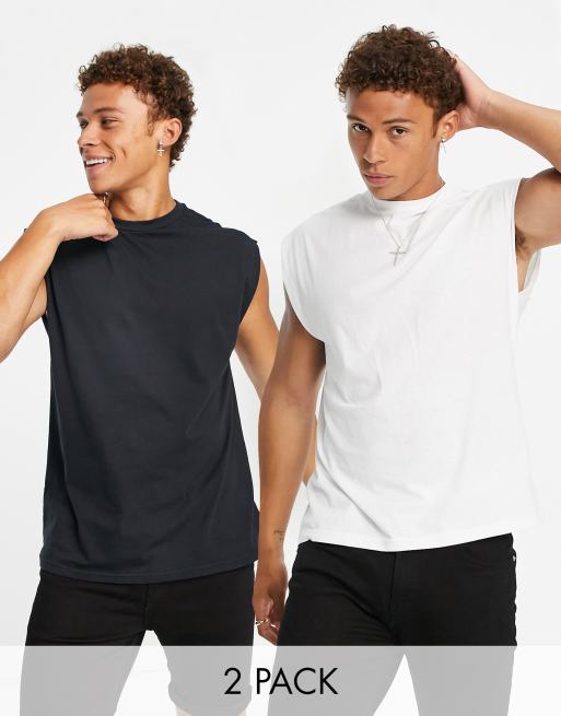 Another Influence – 2er-Pack Oversize-Trägershirts in Schwarz und Weiß