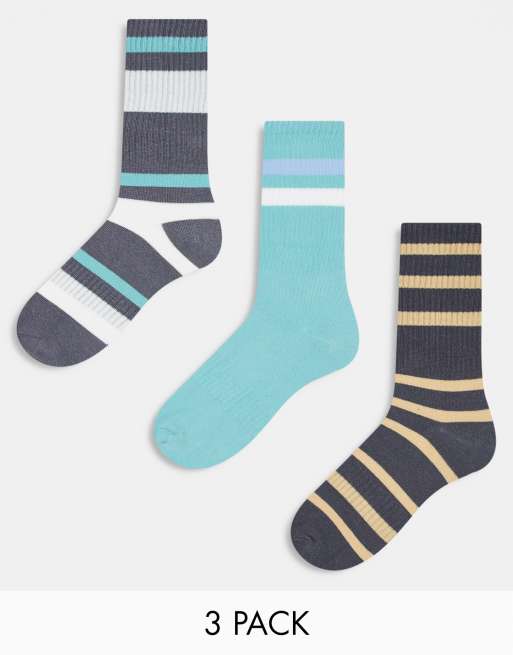 Another Influence – 3er-Multipack gerippte Socken in Grau mit Streifen