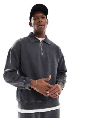 Another Influence Acid Wash Half-zip Sweater In Gray