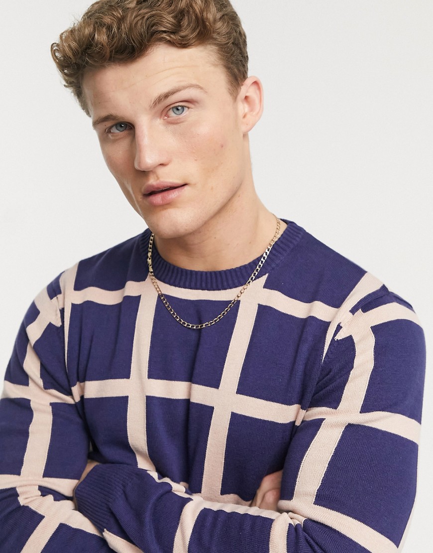 Another Influence aray musle fit crew neck jumper in navy