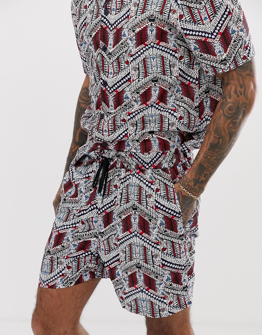 Another Influence – Aztec-mönstrade shorts, del av set-Marinblå